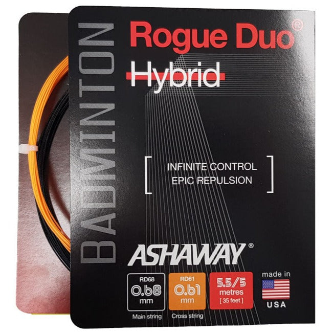 Ashaway Rogue Duo Hybrid Badminton String (Black/Orange) Ashaway Check us  out online! We have the answer you've been looking for